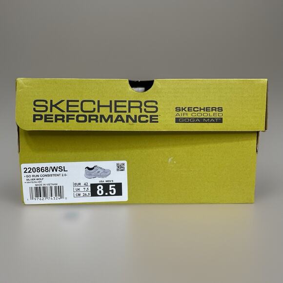 Skechers Go Run Men Size 8.5 Consistent 2.0 Silver White Wolf Running Shoes New - Picture 8 of 8